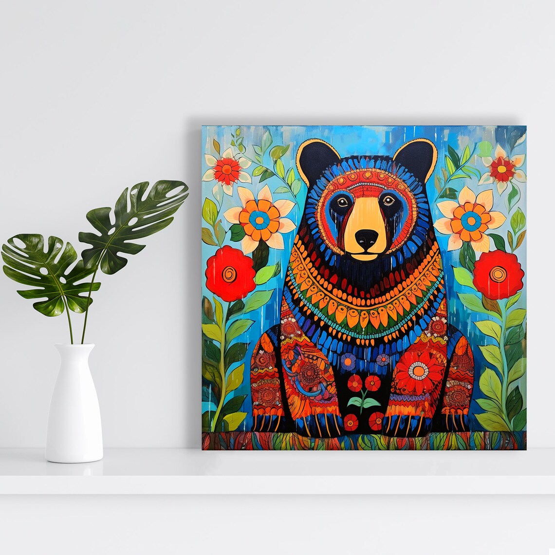 Floral Spirit Bear Bohemian Decor Wall Art Print - Image 2