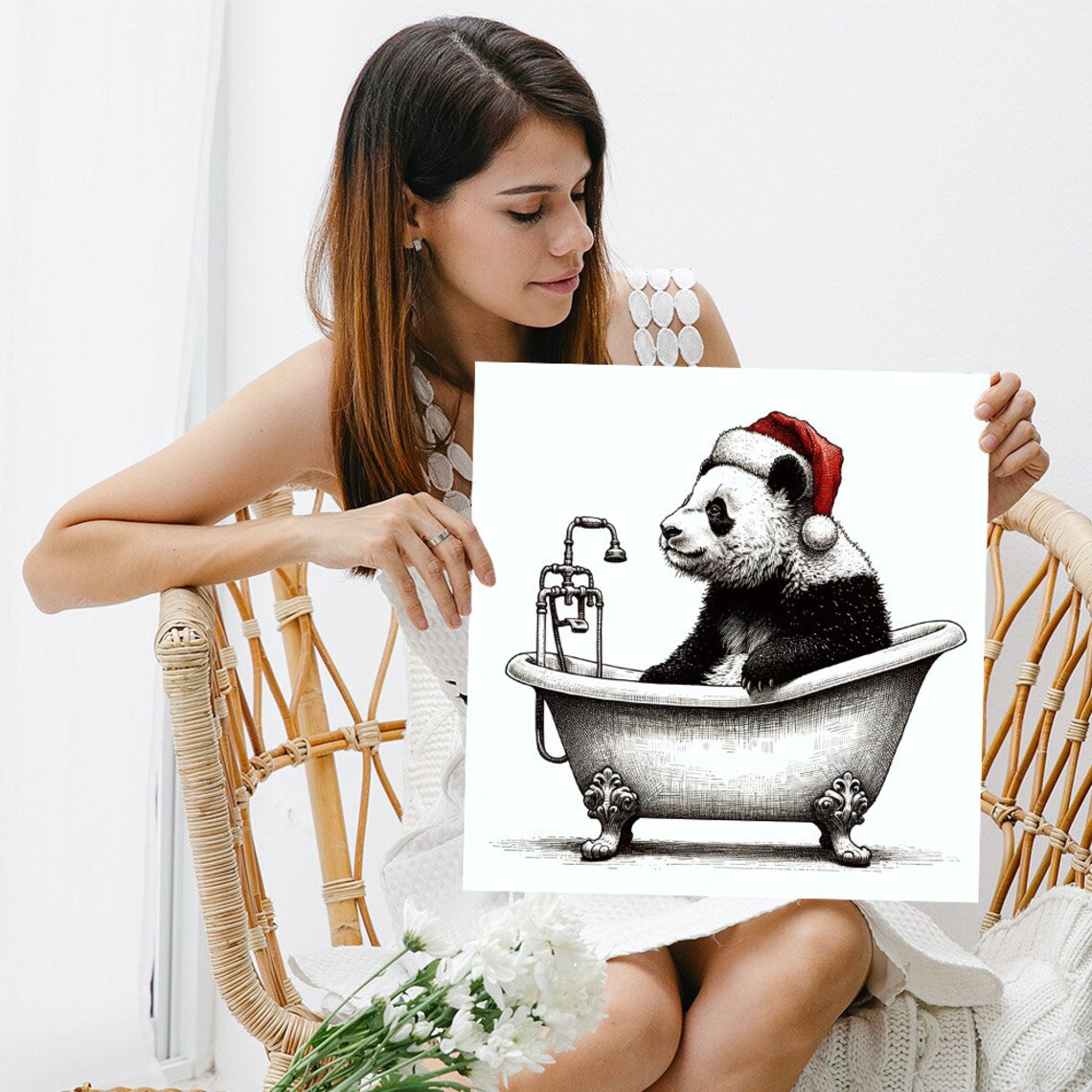 Panda Santa in the Bathtub, Funny Christmas Poster - Image 3