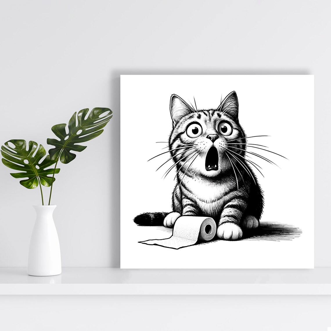 Cat With Toilet Paper Bathroom Art Print, Modern - Image 4