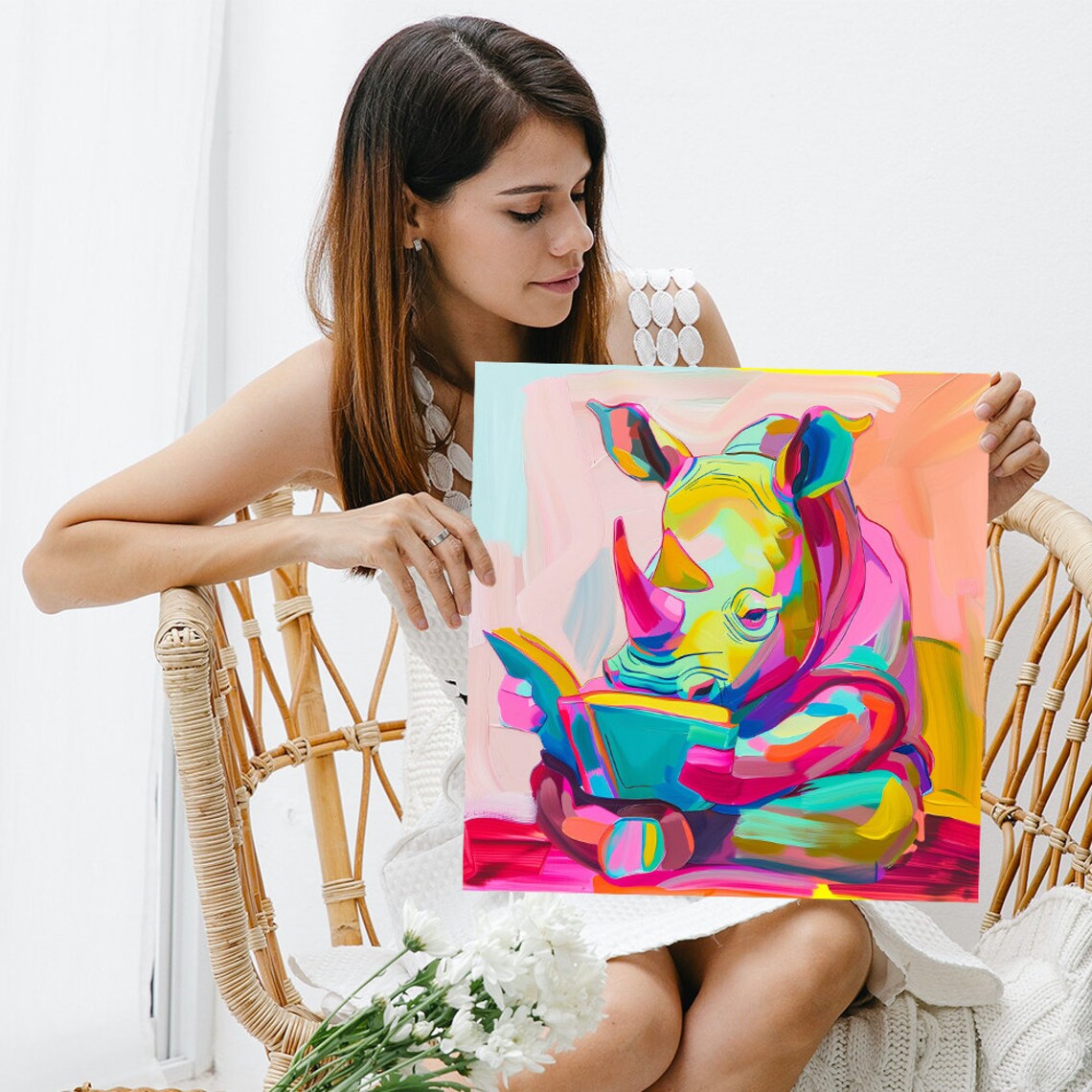 Whimsical Rhino Art Print, Contemporary Animal Decor - Image 3