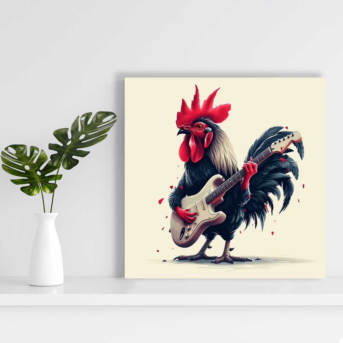 Rockstar Rooster Playing Electric Guitar Fun Retro Music Poster - Image 2