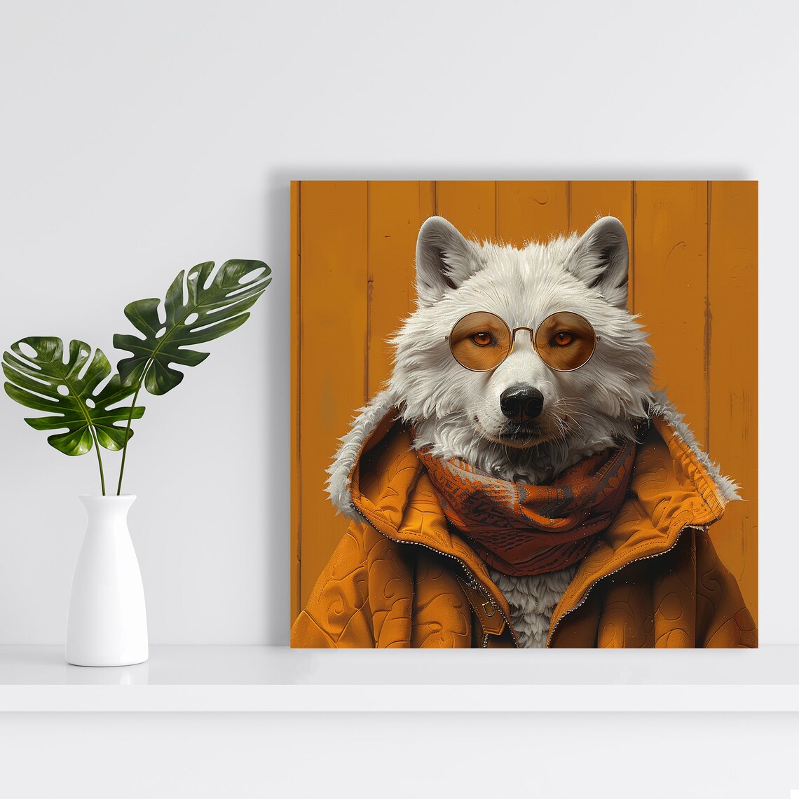 Hipster Wolf Whimsical Animal Decor Wall Art Print - Image 2