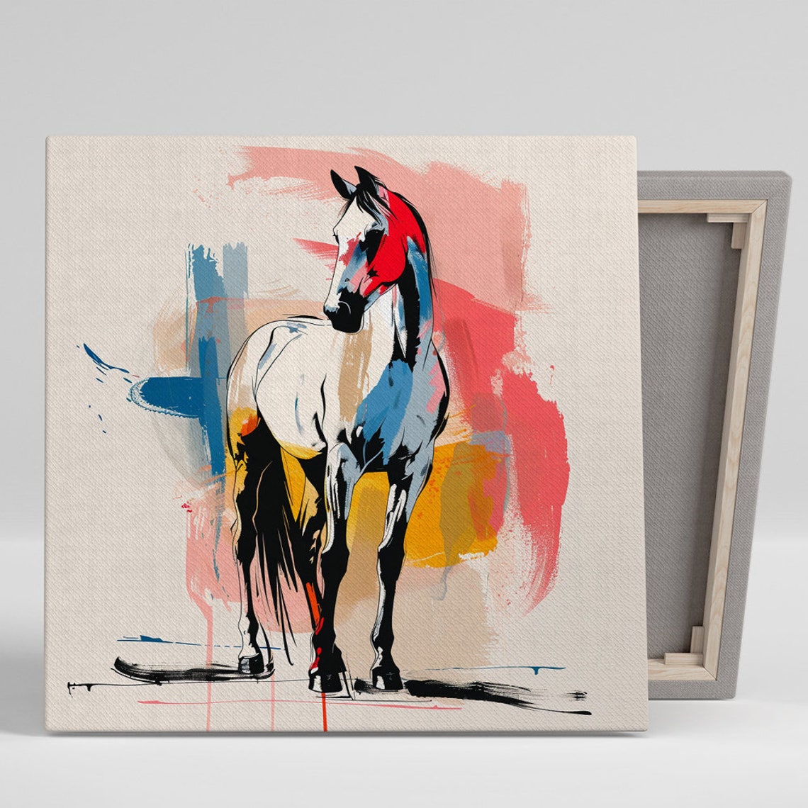 Abstract Horse Red Blue Yellow Expressive Painted Modern Animal Poster