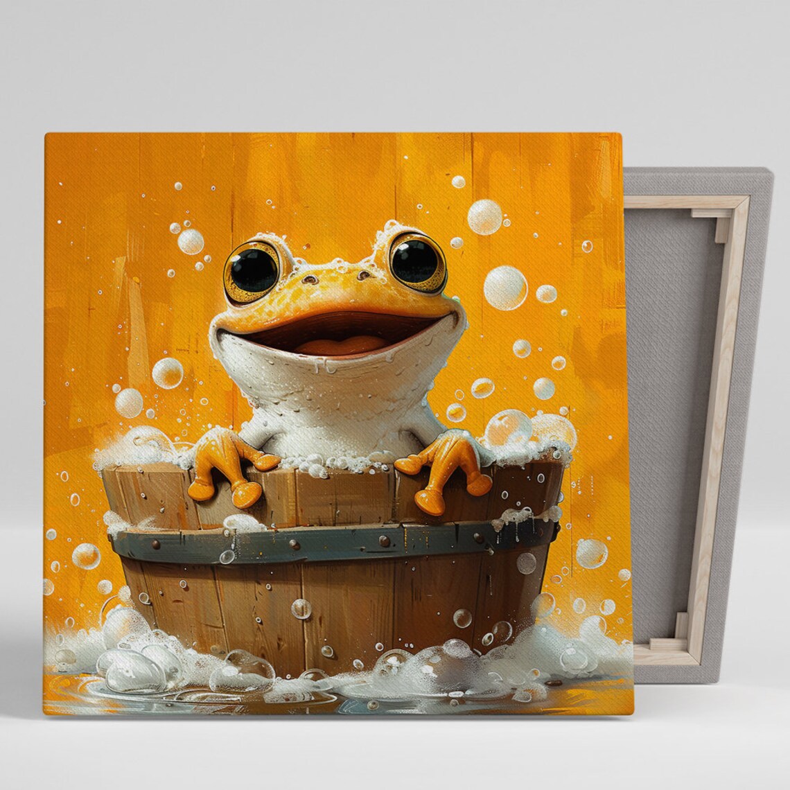 Frog Bubble Bath Whimsical Animal Poster, Children's Room
