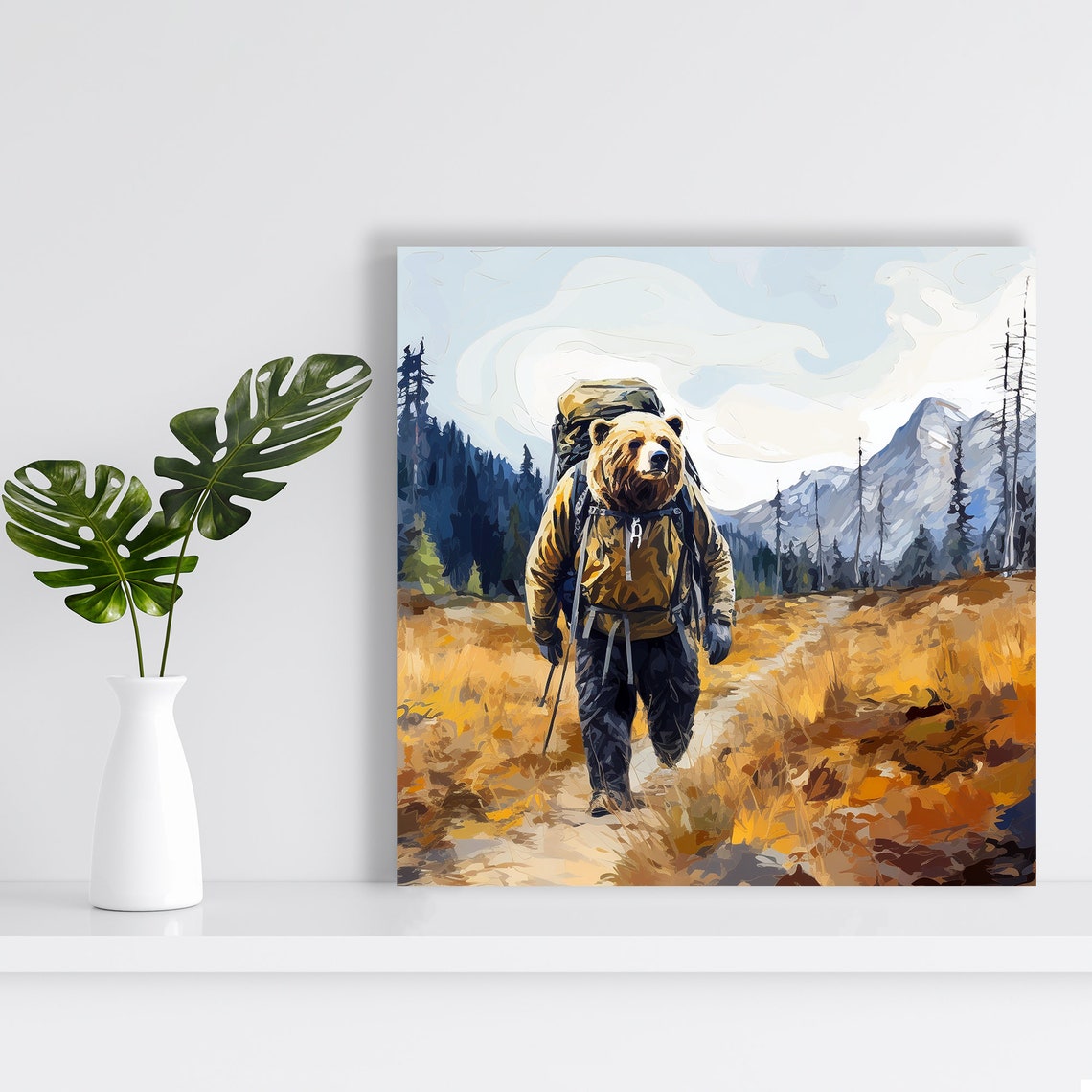 Bear Hiker With Backpack Mountain Trail Autumn Adventure Wall Poster - Image 2