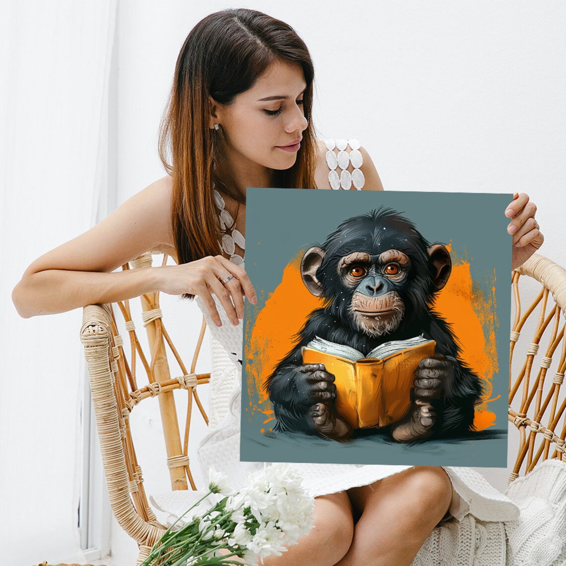 Chimpanzee Whimsical Poster, Office Library Decor - Image 3