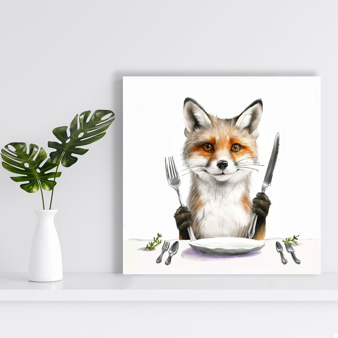 Fox Dinner Party Fork Knife Cute Whimsical Dining Room Decor Poster - Image 2