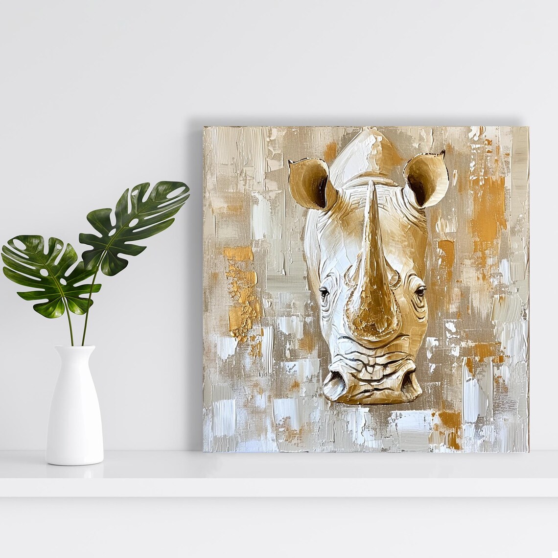 Gilded Rhino Elegance, Rustic Minimalist Art Print - Image 2