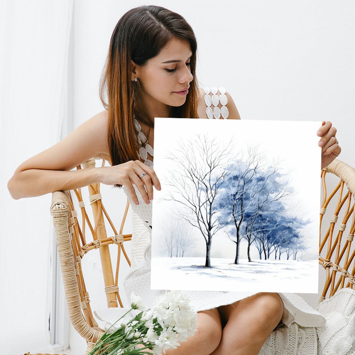 Blue Tree Landscape Art Print, Modern Wall Decor - Image 3