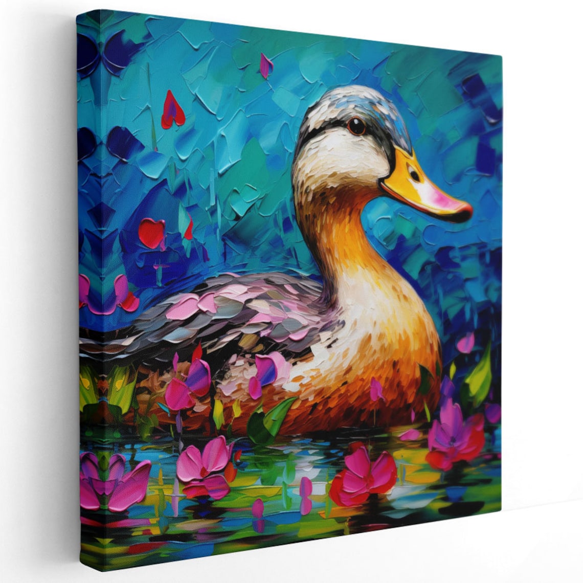 Duck With Flower Whimsical Wall Art Poster Print - Image 2