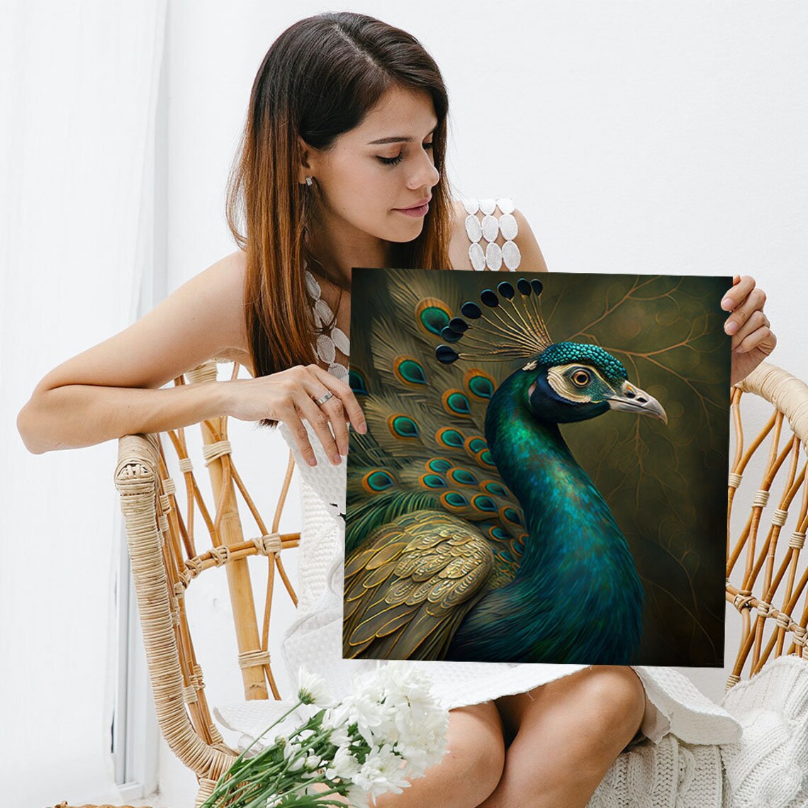 Elegant Peacock Profile Dark Golden Tones Realistic Bird Art Poster - Image 5