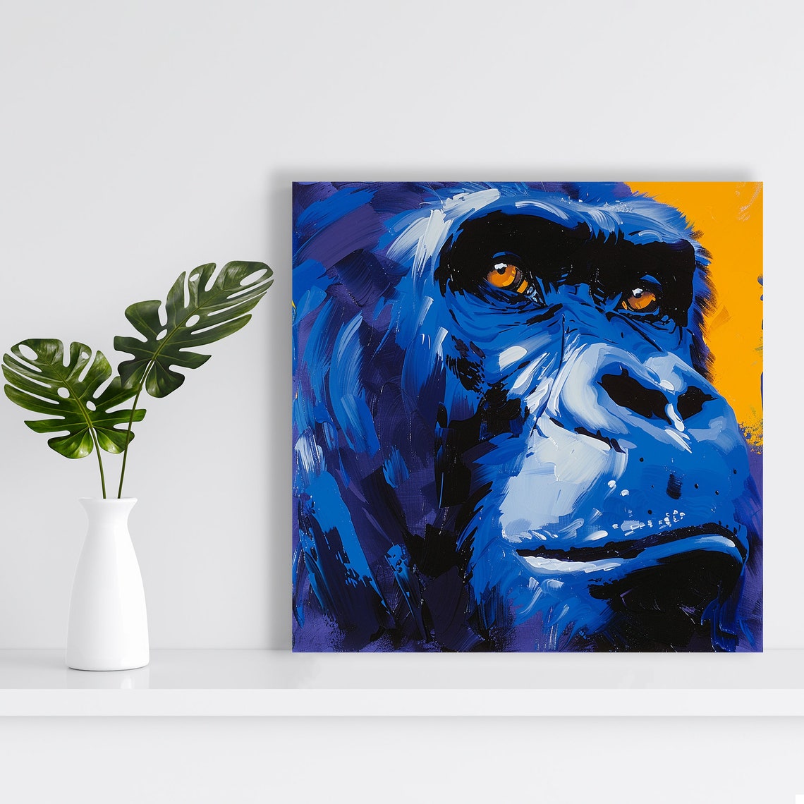 Electric Blue Gorilla Amber Eyes Bold Contemporary Portrait Poster - Image 2