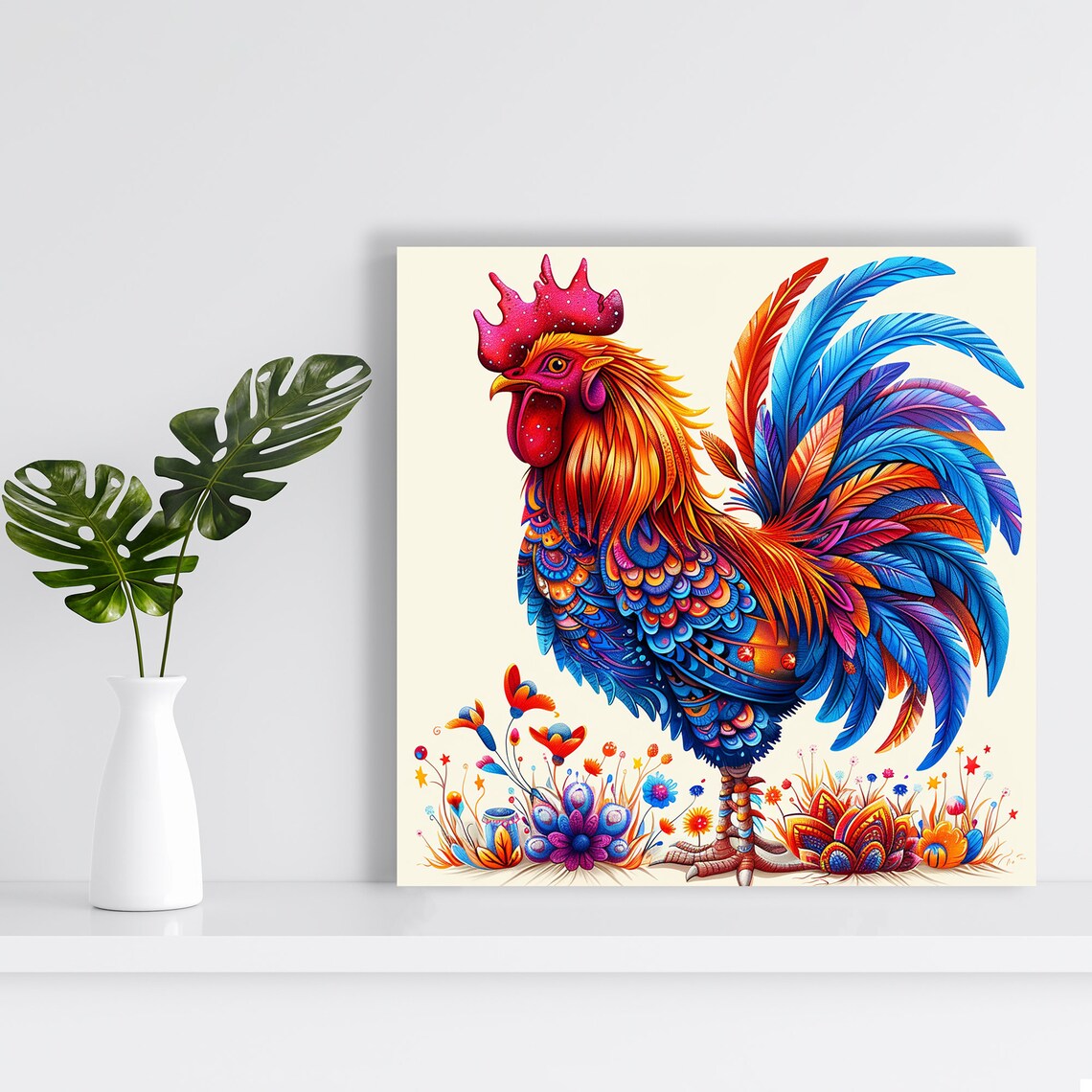 Rooster Floral Fantasy Art Print, Contemporary Decor - Image 2
