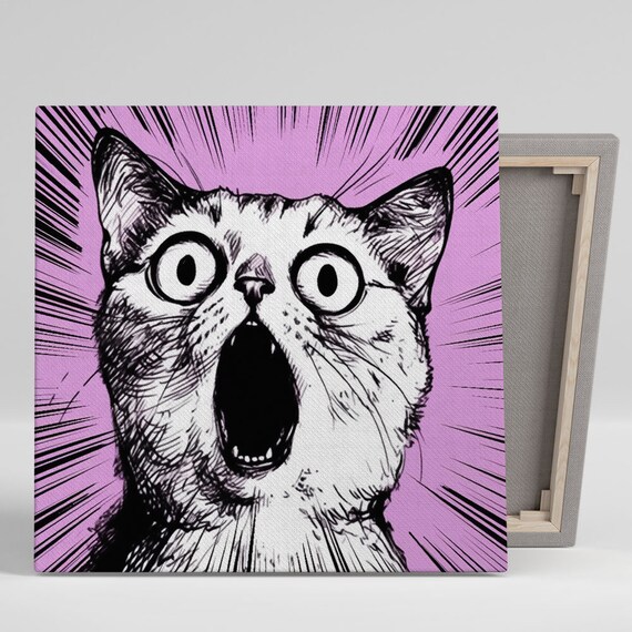 Shocked Screaming Cat Wide Eyes Pop Art Purple Manga Funny Poster