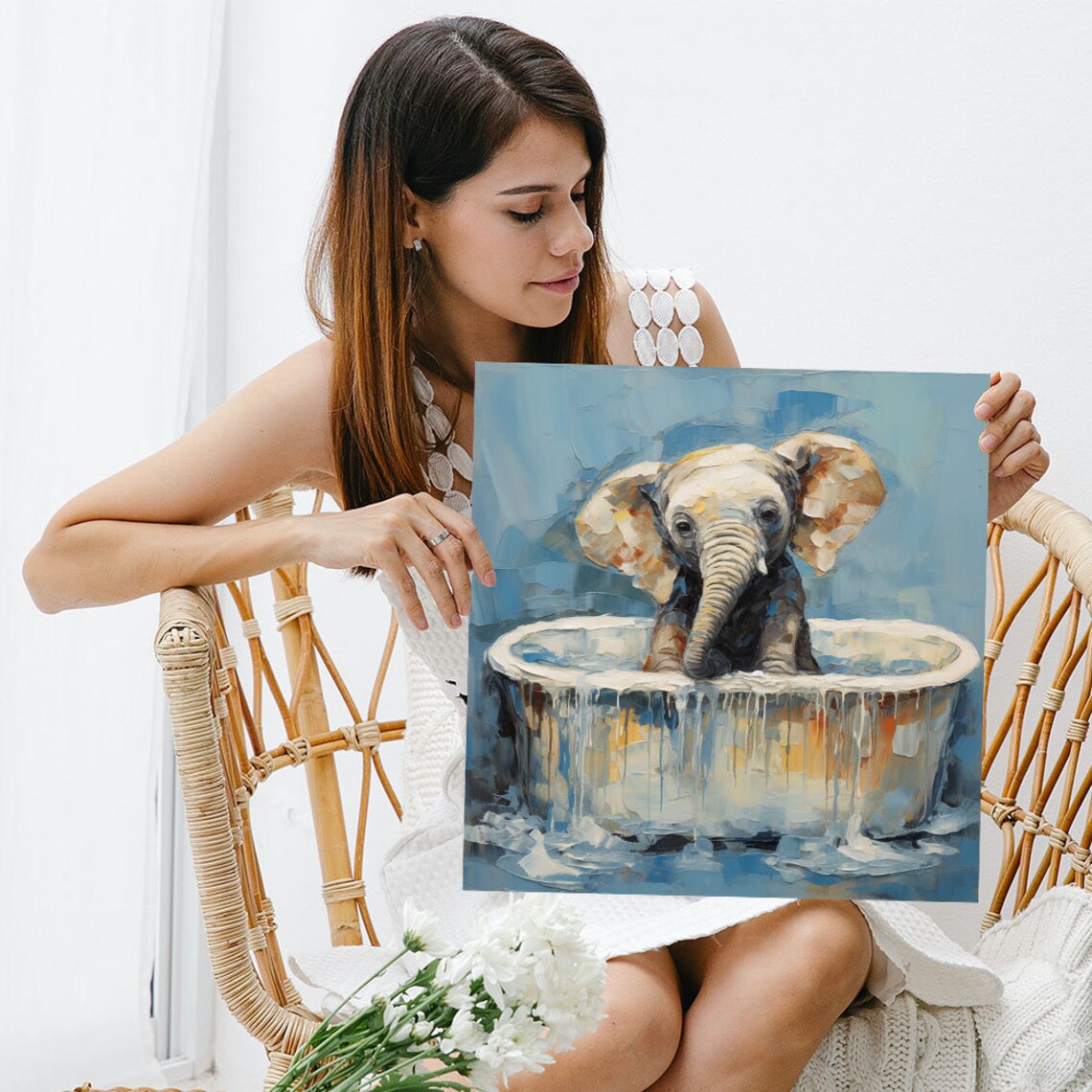 Elephant In Bathtub Poster, Nursery Bathroom Decor - Image 3
