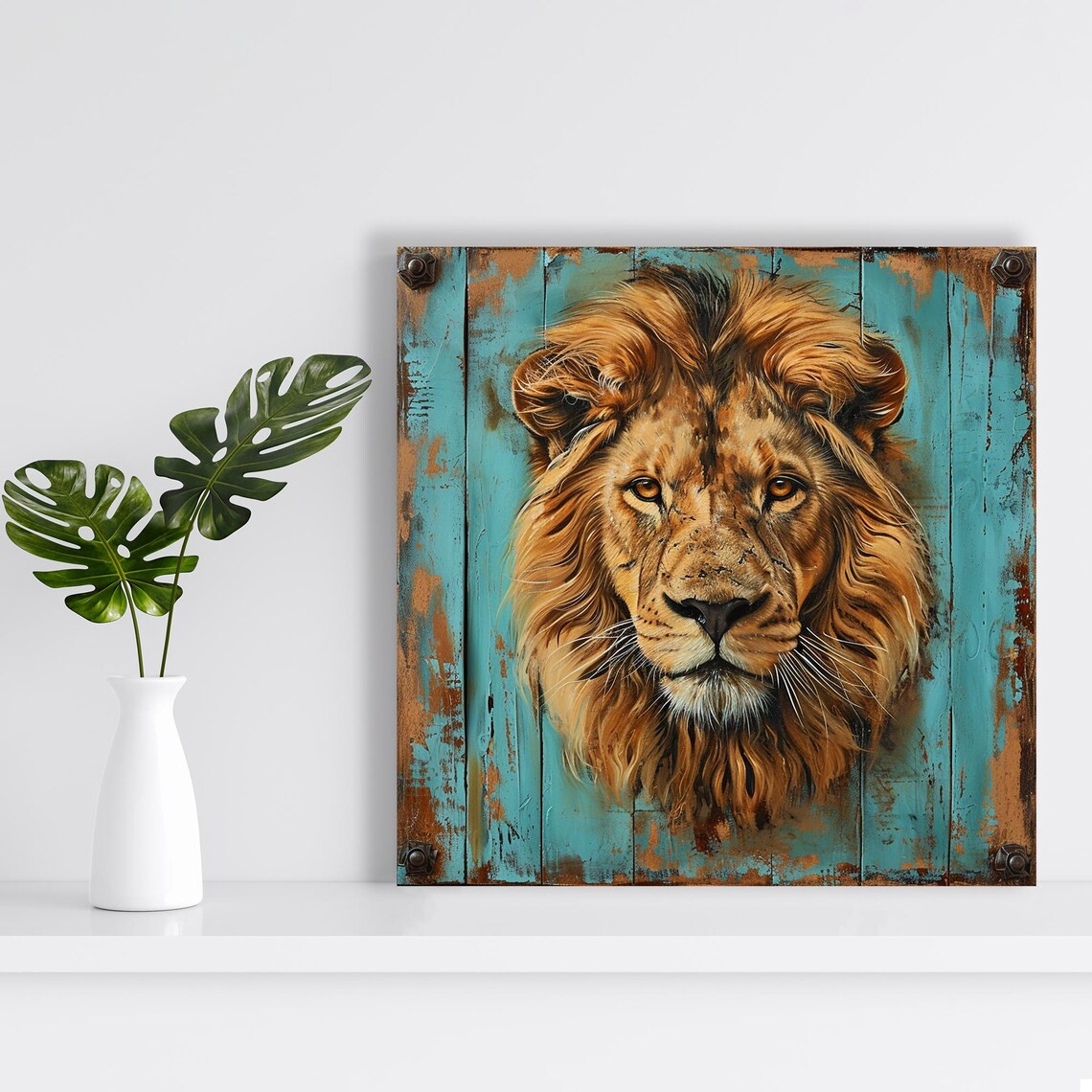 Majestic Lion Portrait, Rustic Bohemian Art Print - Image 2