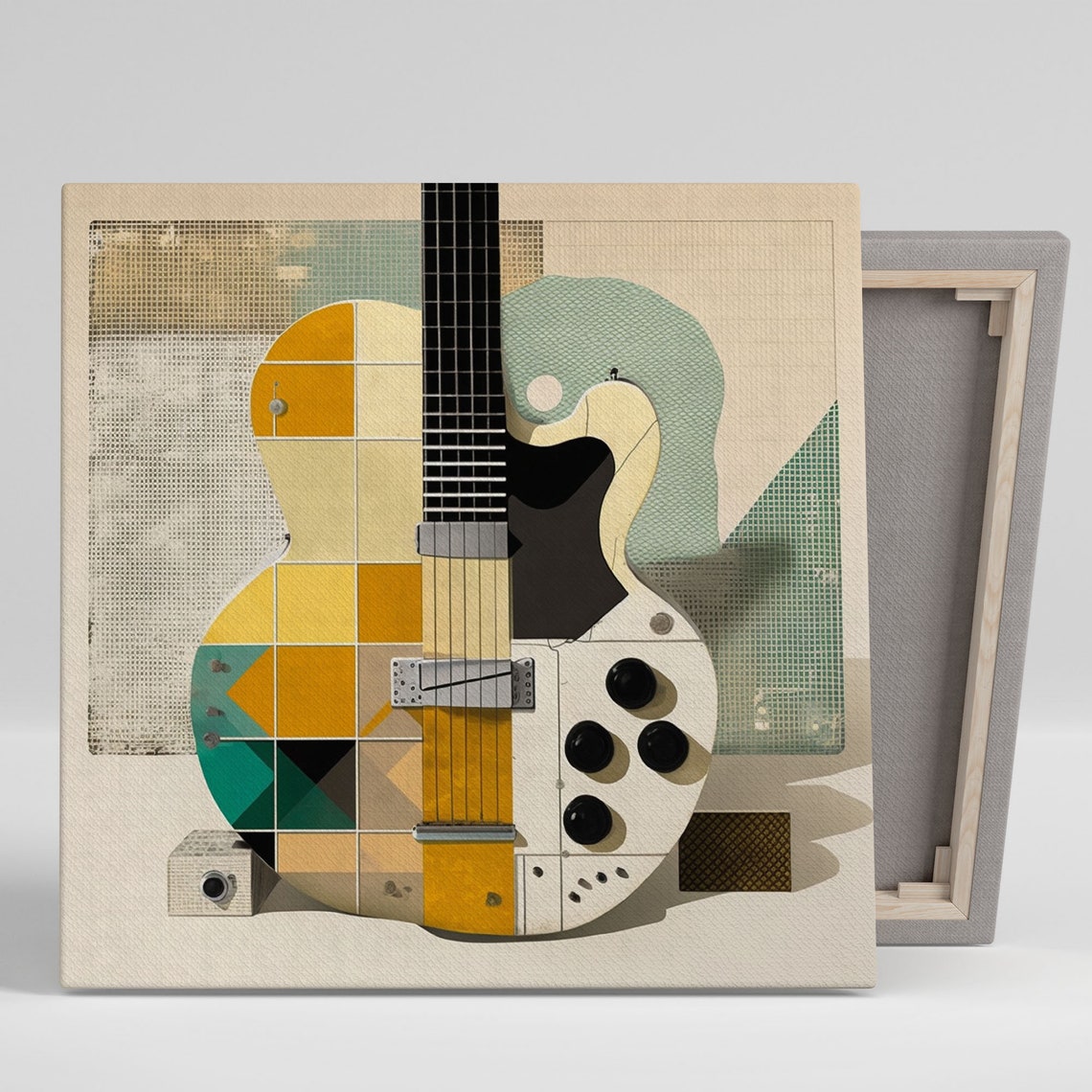 Geometric Collage Electric Guitar Mid Century Modern Music Art Poster