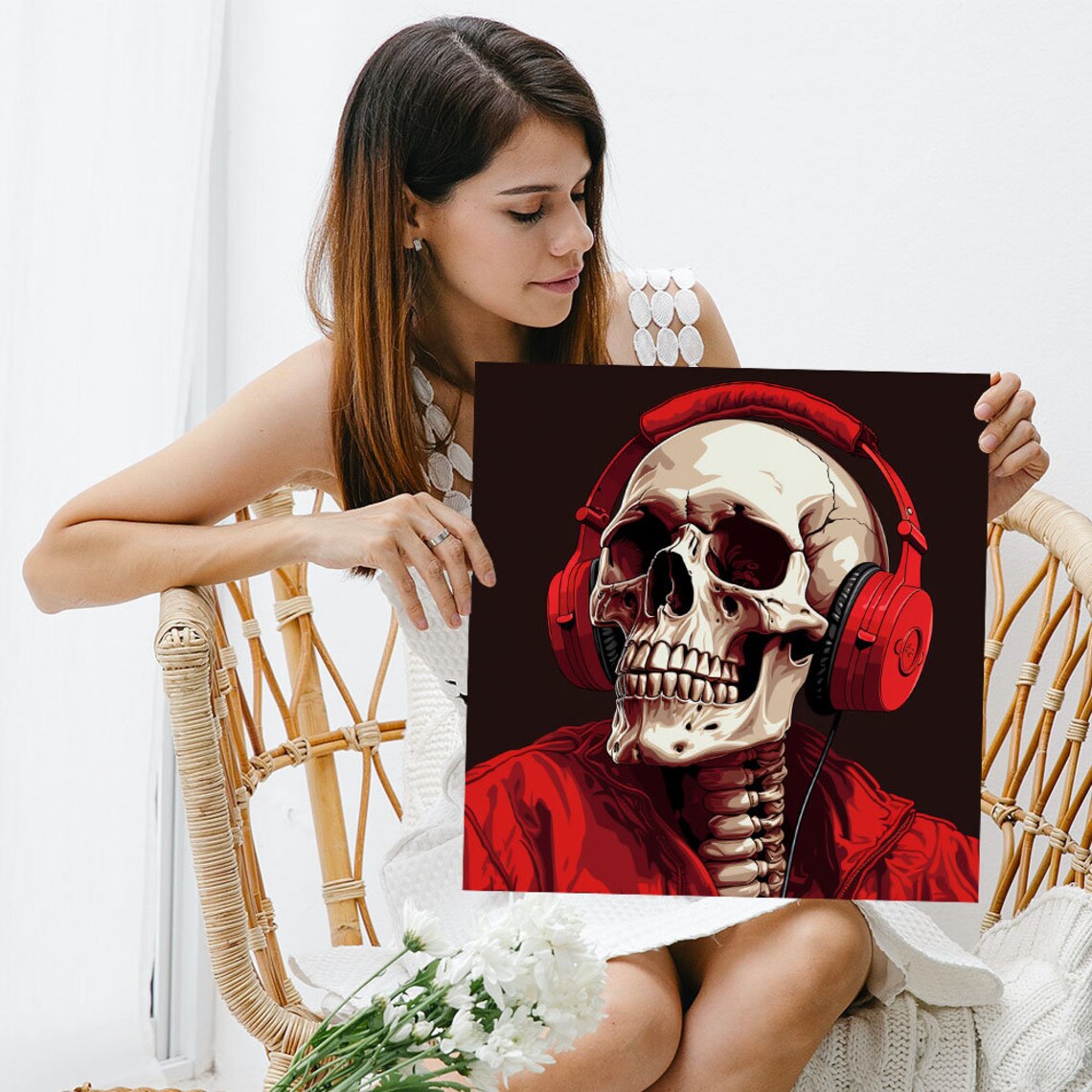 DJ Skull Music Wall Art Print, Halloween Decor - Image 3