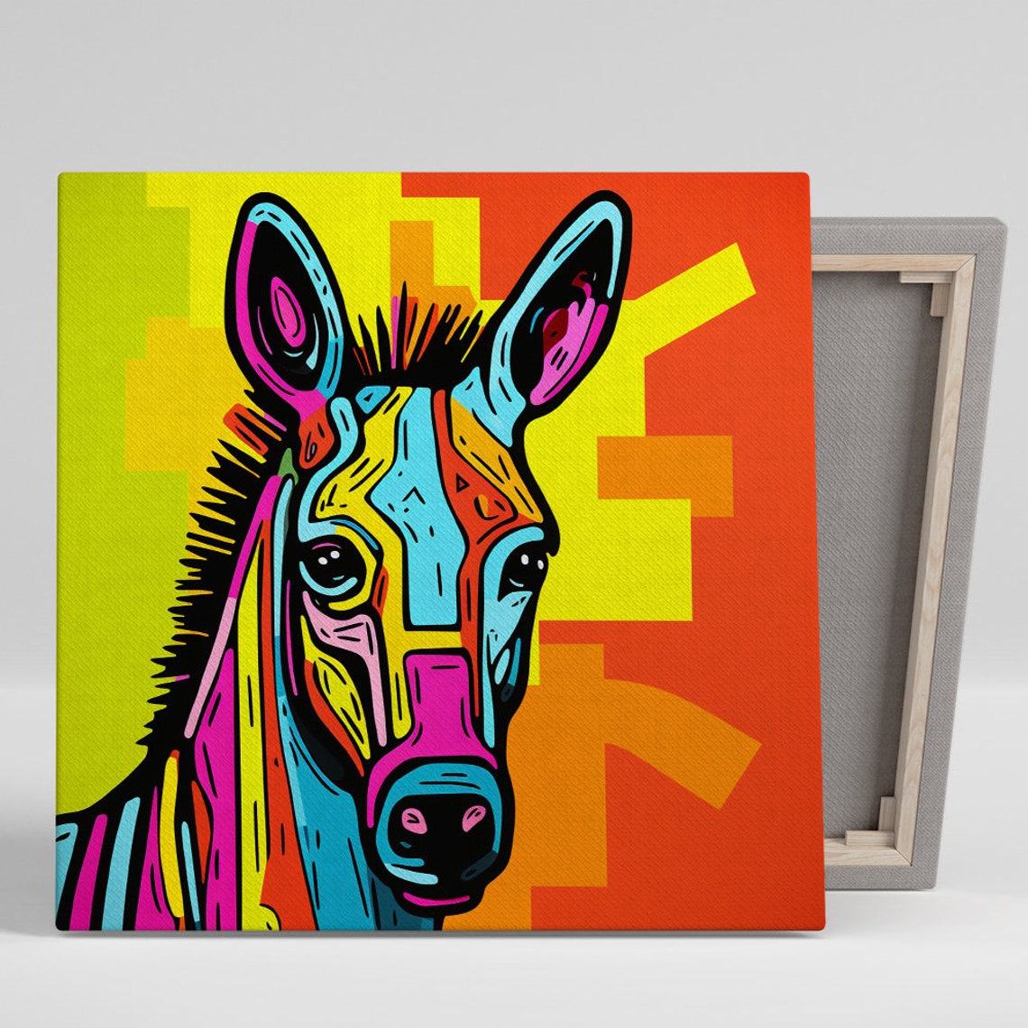 Neon Pop Art Donkey Yellow Blue Pink Bold Geometric Animal Poster