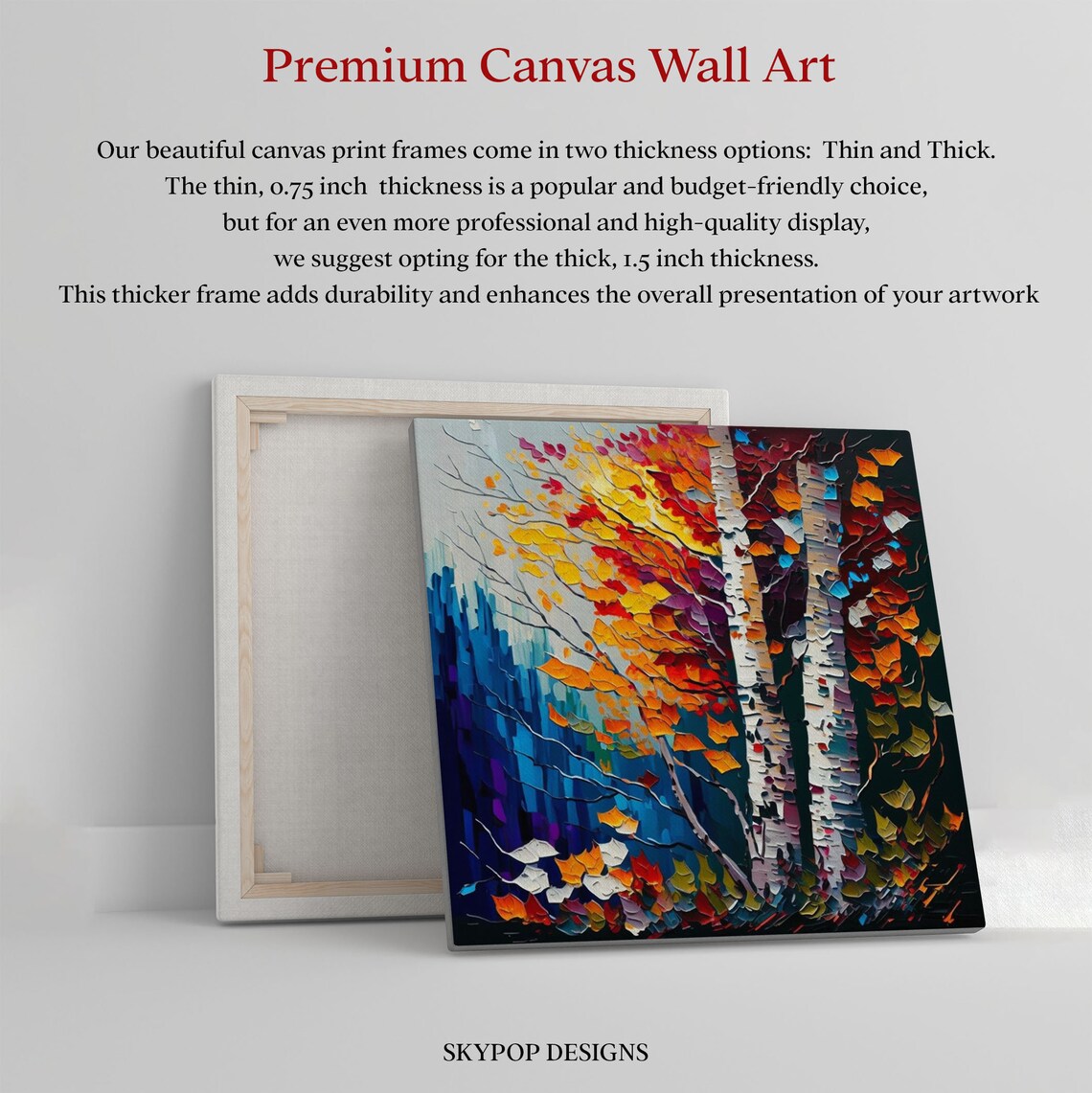Autumn Birch Trees Fiery Foliage Palette Knife Forest Canvas Poster - Image 3