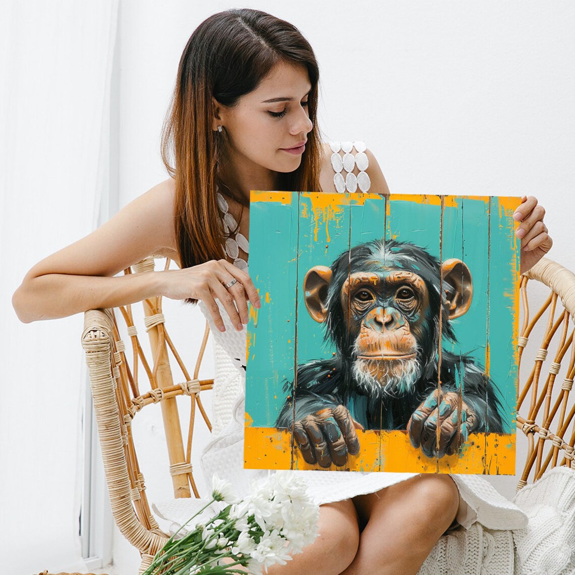 Contemporary Chimpanzee Art Print, Rustic Decor - Image 3
