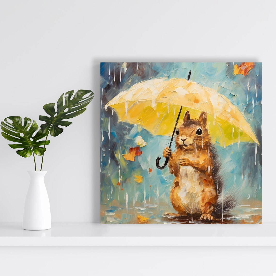 Squirrel Rainy Day Art Print, Bohemian Rustic Decor - Image 2