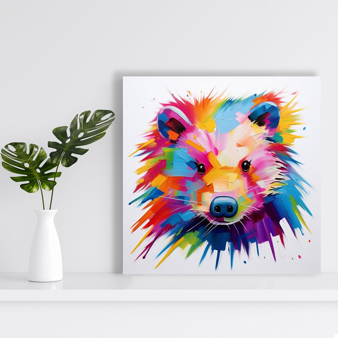Neon Multicolor Fox Face Abstract Splash Art Electric Modern Poster - Image 2