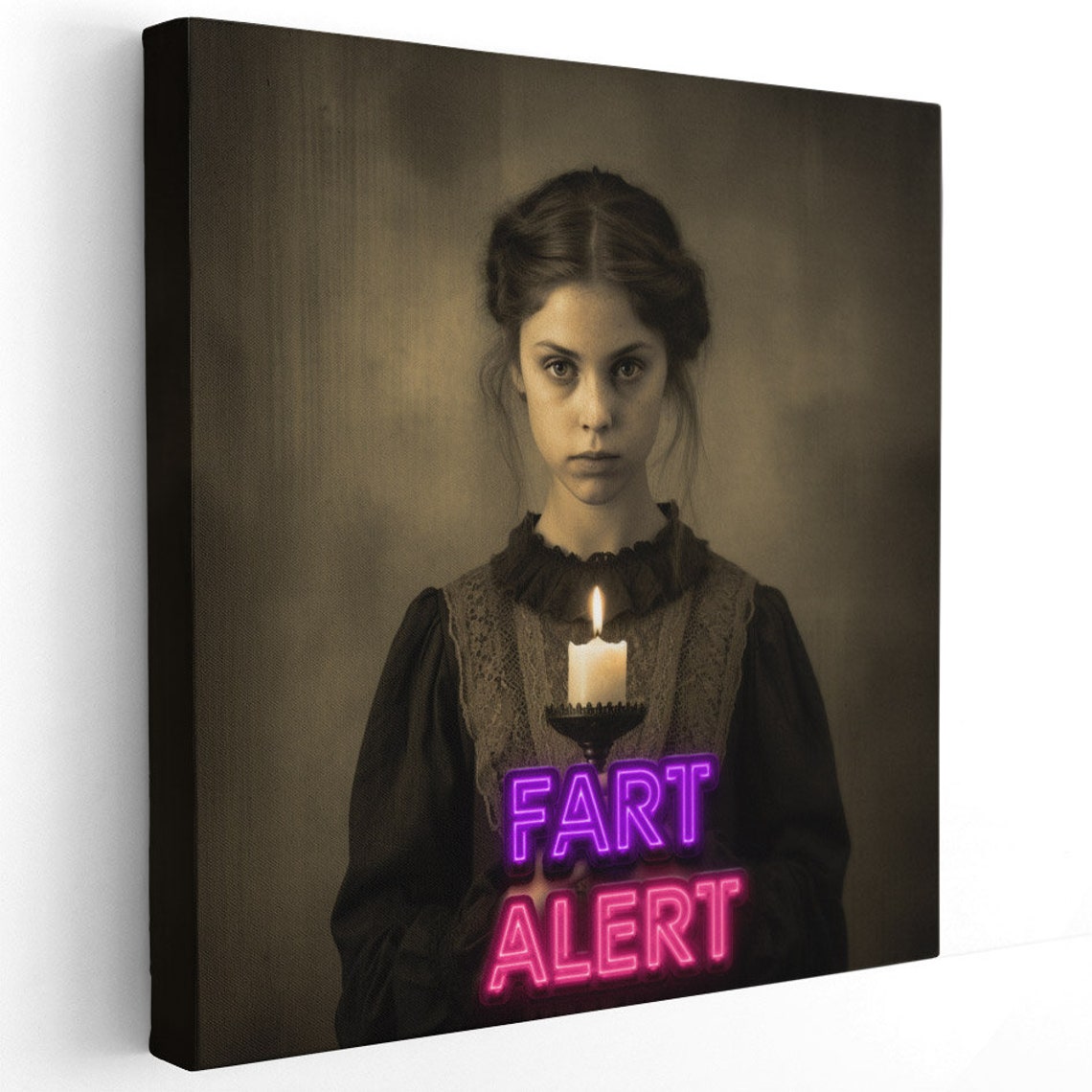 Fart Alert Neon Text Vintage Girl Candle Funny Bathroom Wall Poster - Image 4