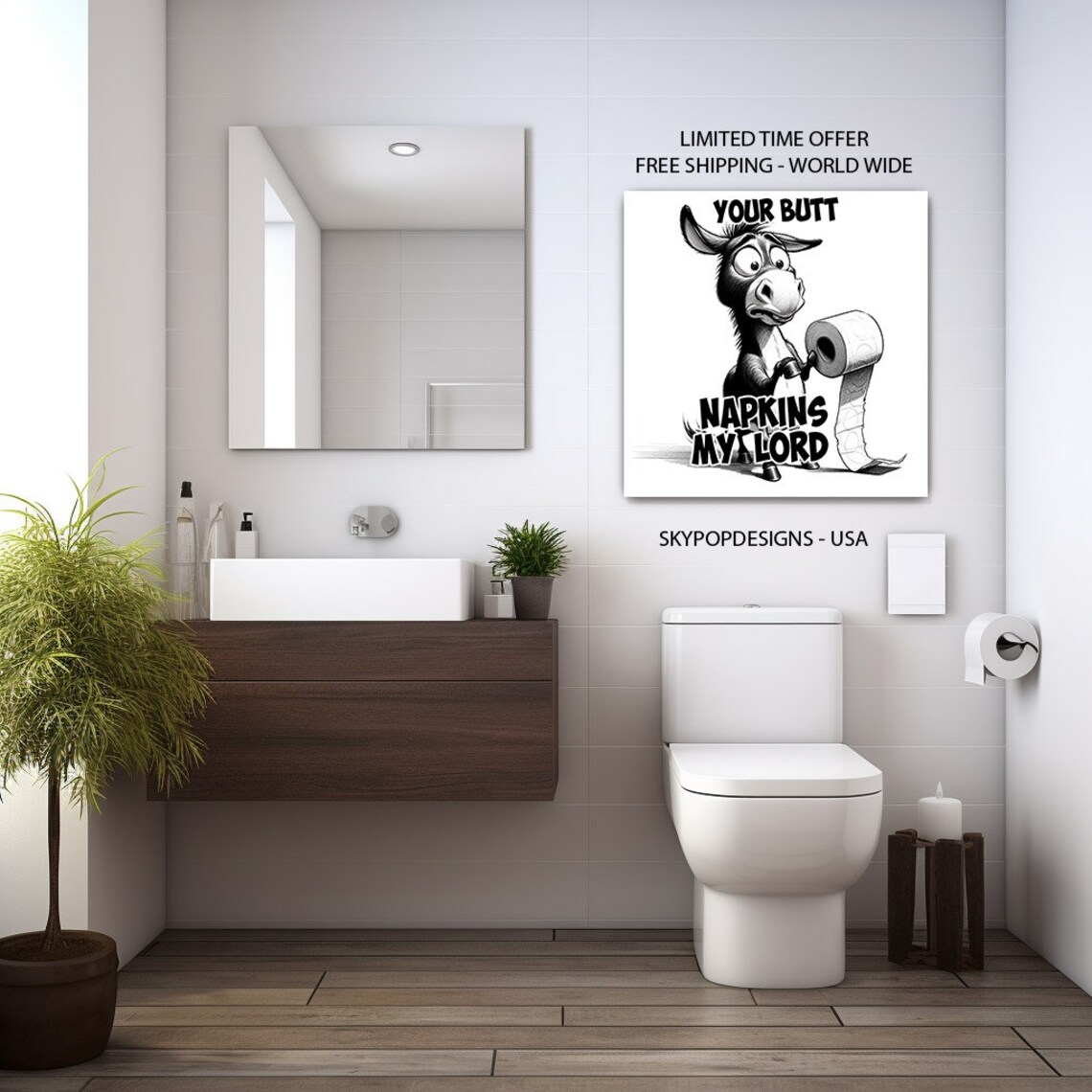 Funny Donkey Bathroom Wall Art, Whimsical Poster - Image 2