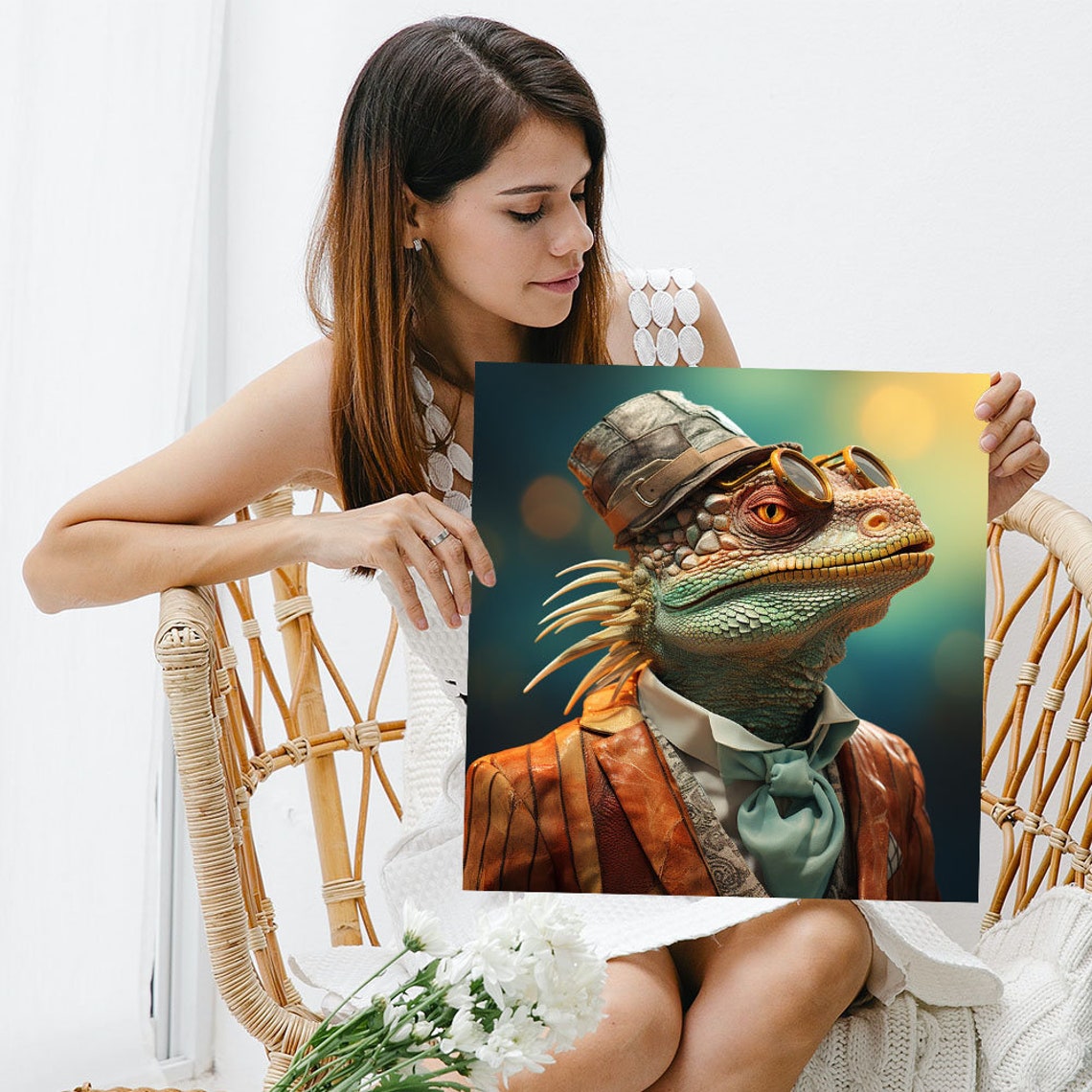 Dapper Iguana In Vintage Suit Hat And Goggles Portrait Funny Poster - Image 3