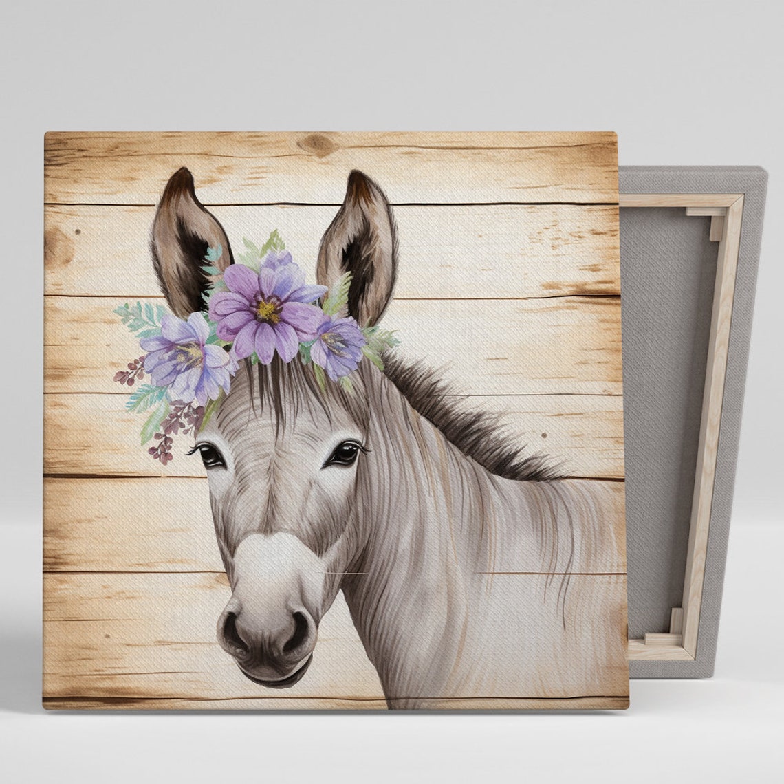 Floral Donkey Enchantment Art Or Poster Farmhouse Decor Living Room Bedroom Childrens Room Wall Art Purple Brown Beige Green