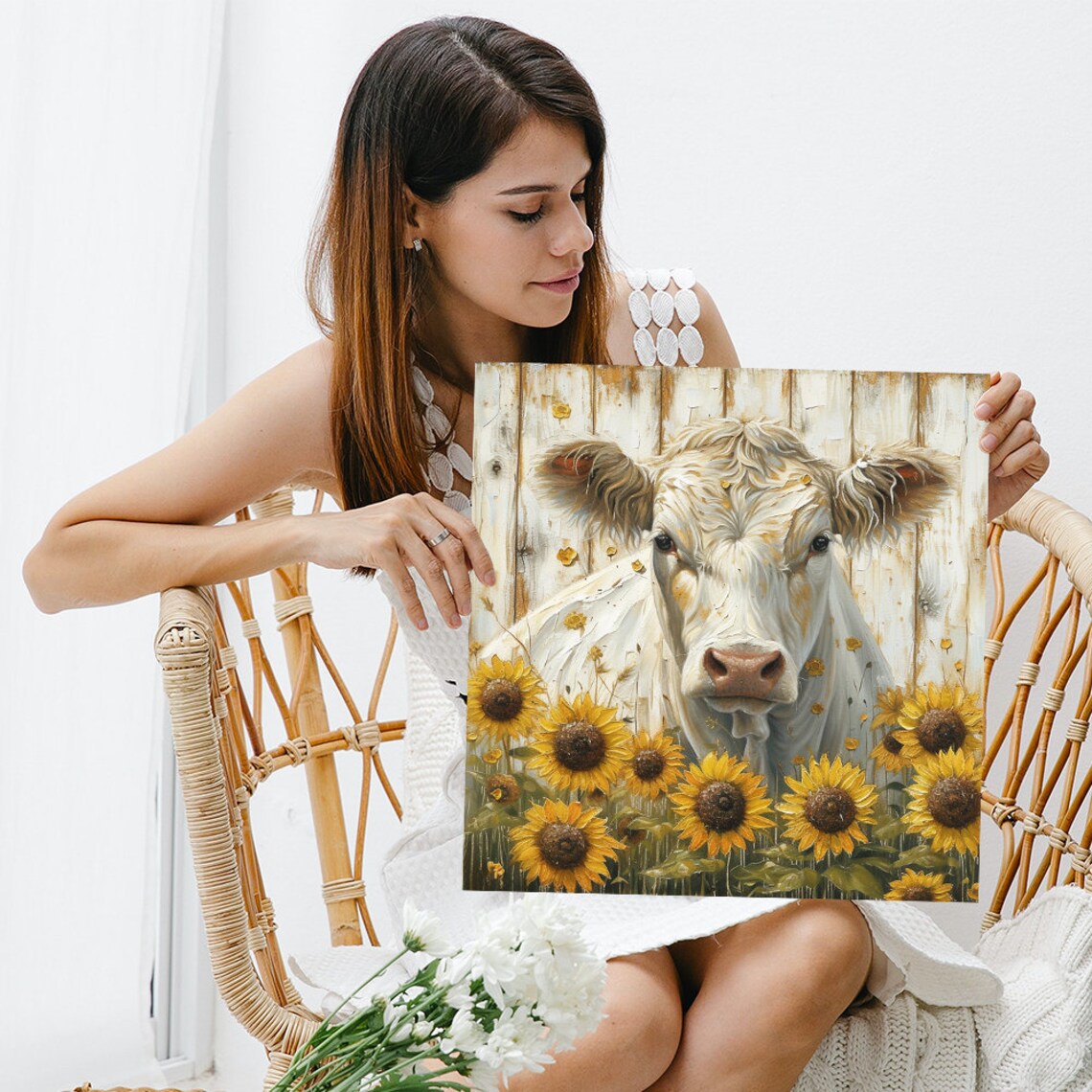 Sunflower Cow Rustic Farmhouse Wall Art Print - Image 3