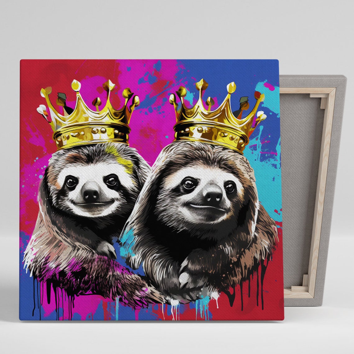 Royal Crowned Sloth Duo Gold Crowns Graffiti Pop Wall Art Poster