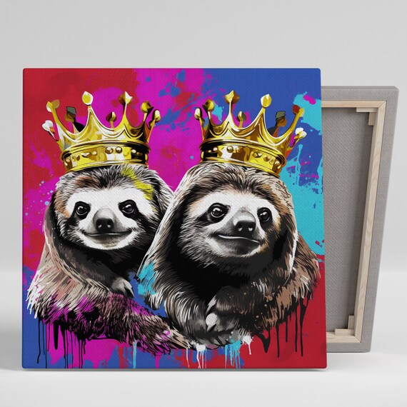 Royal Crowned Sloth Duo Gold Crowns Graffiti Pop Wall Art Poster