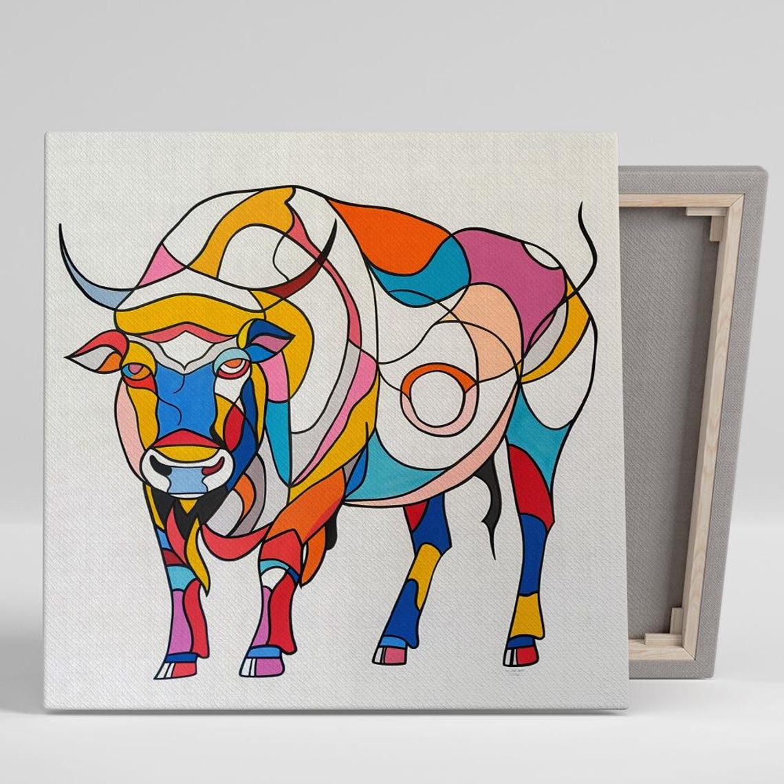 Abstract Bull Line Art Colorful Minimalist Modern Farm Animal Poster