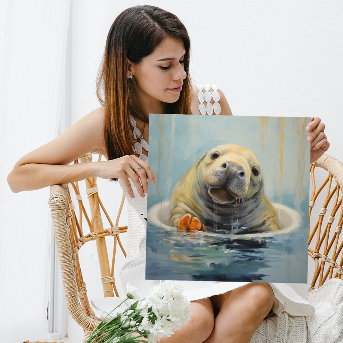 Manatee In Bathtub Modern Nursery Wall Art - Image 3