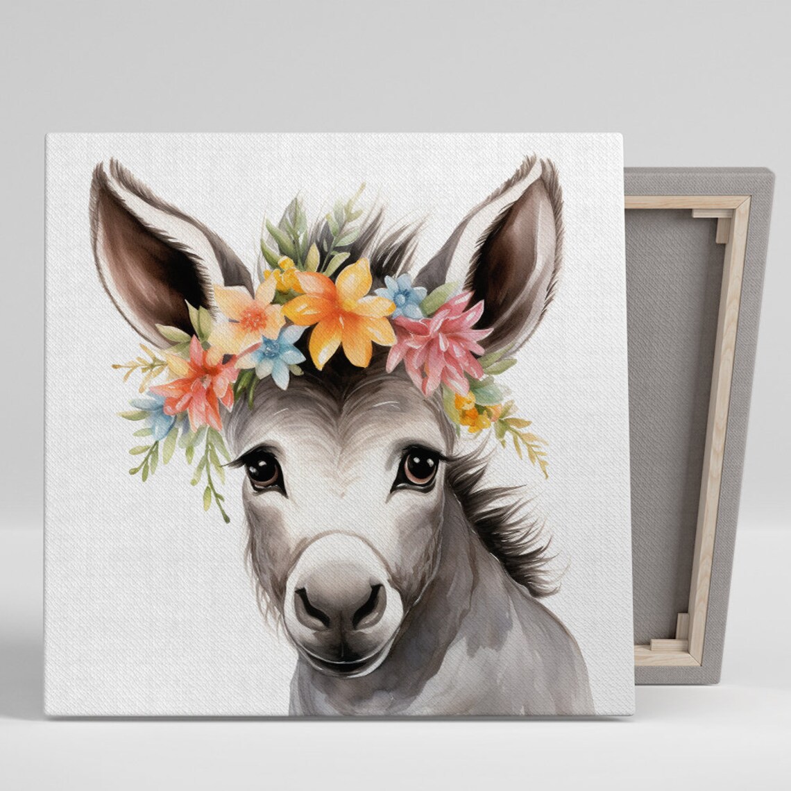 Floral Crown Donkey Farmhouse Living Room Art Print