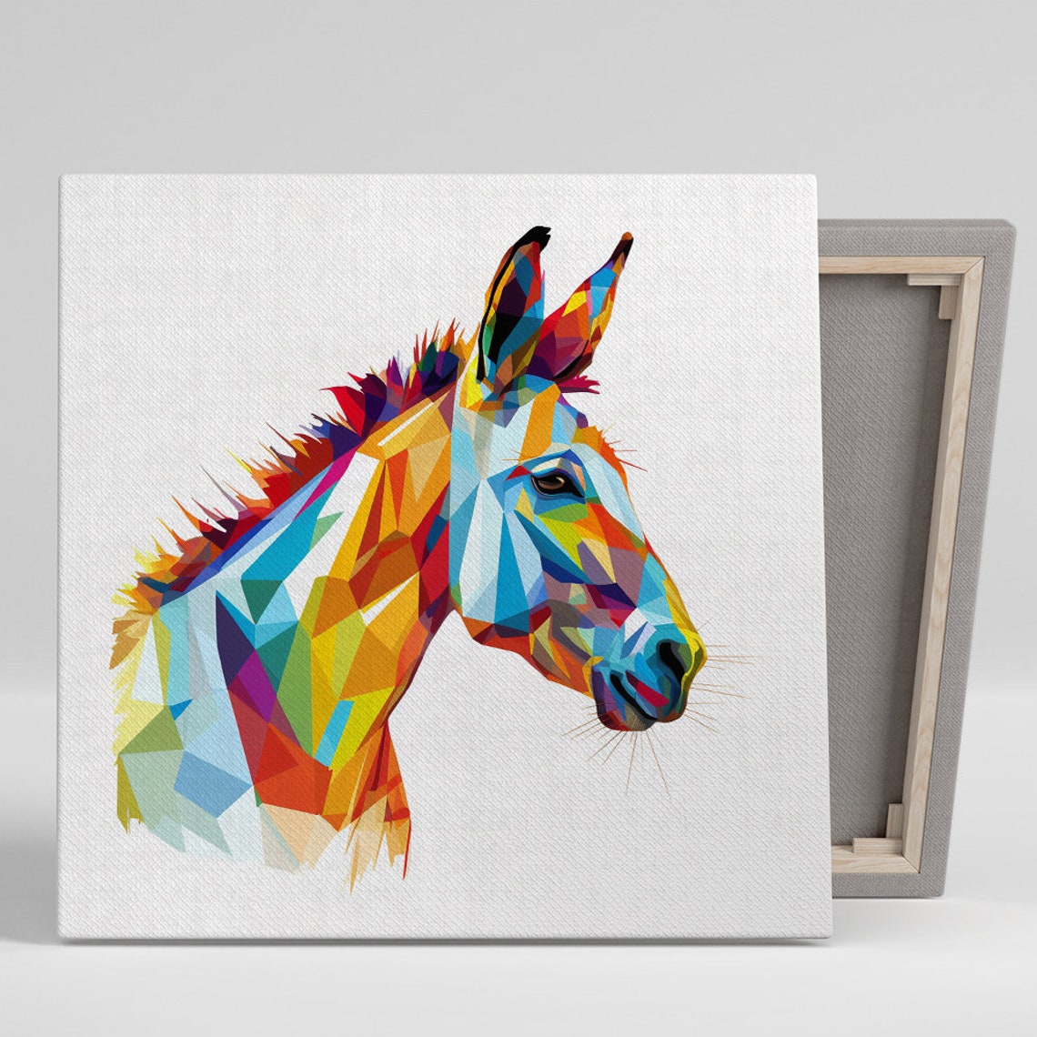 Geometric Donkey Portrait Poster Rainbow Low Poly Colorful Decor