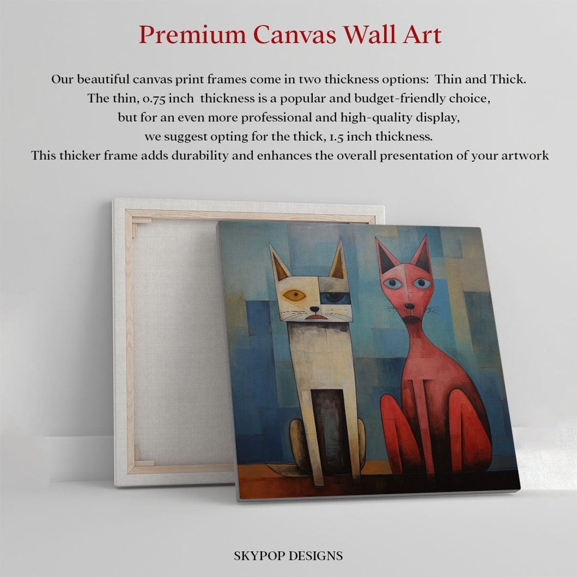 Two Cubist Cats Abstract Geometric Cream Red Modern Feline Art Poster - Image 2
