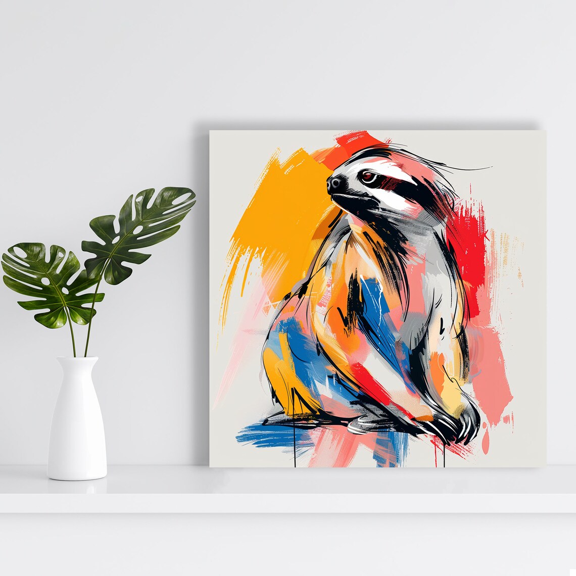 Colorful Abstract Sloth Sitting Brushstroke Modern Animal Wall Art Poster - Image 2