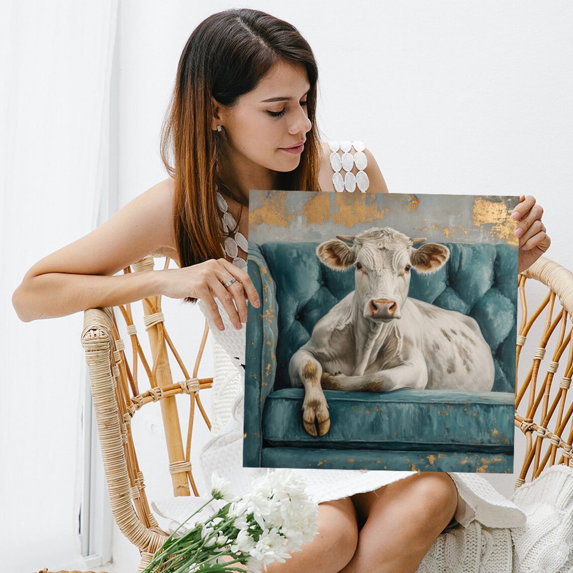 Whimsical Cow Art Print, Rustic Contemporary Decor - Image 3