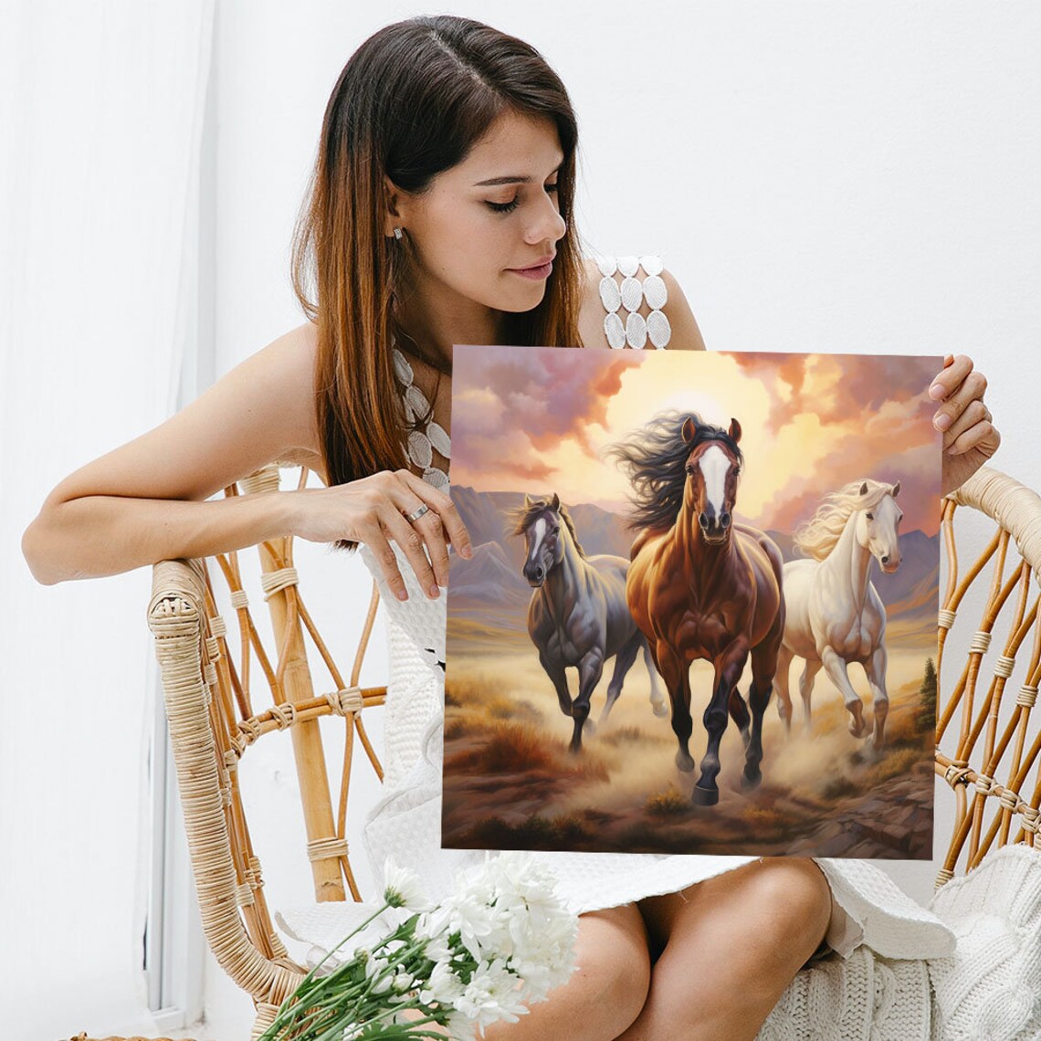 Horses, Modern Farm Life Living Room Art Print - Image 5