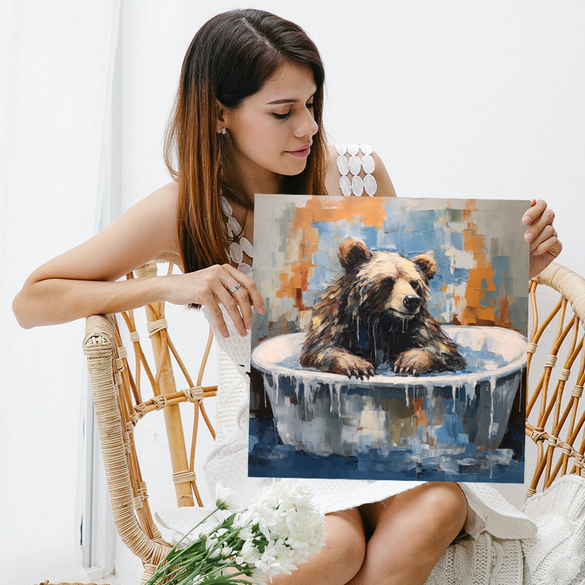 Grizzly Bear In Bathtub Bathroom Wall Art Print - Image 5