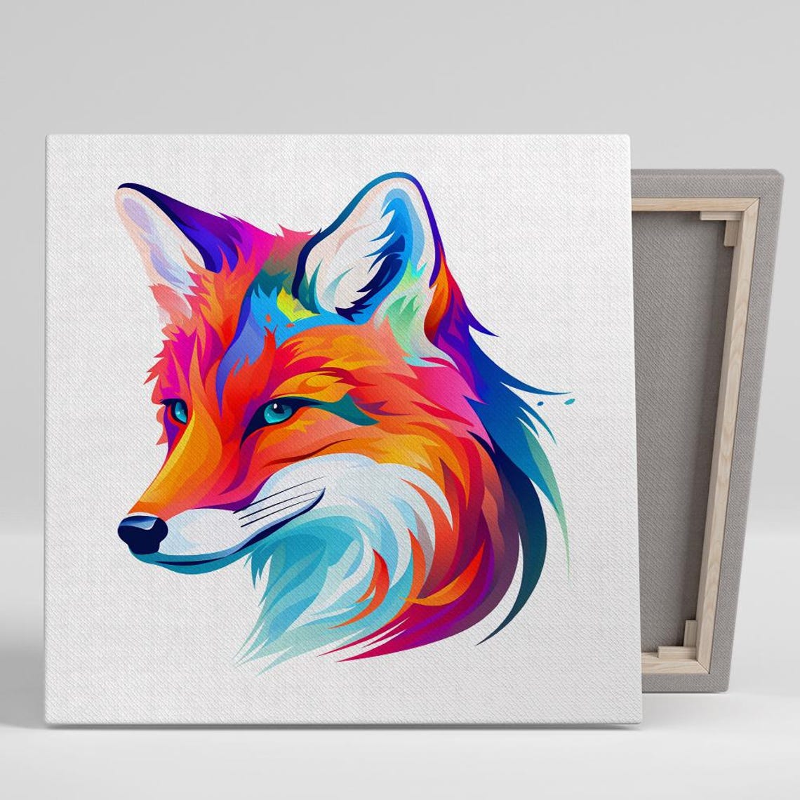 Rainbow Fox Head Vibrant Multicolor Spirit Animal Portrait Poster