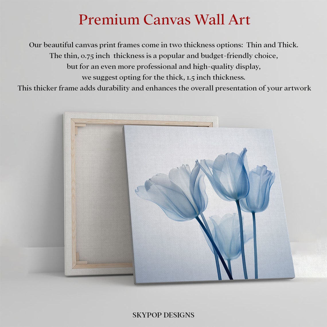 Blue Translucent Tulips White Minimalist Ethereal Floral Wall Poster - Image 2