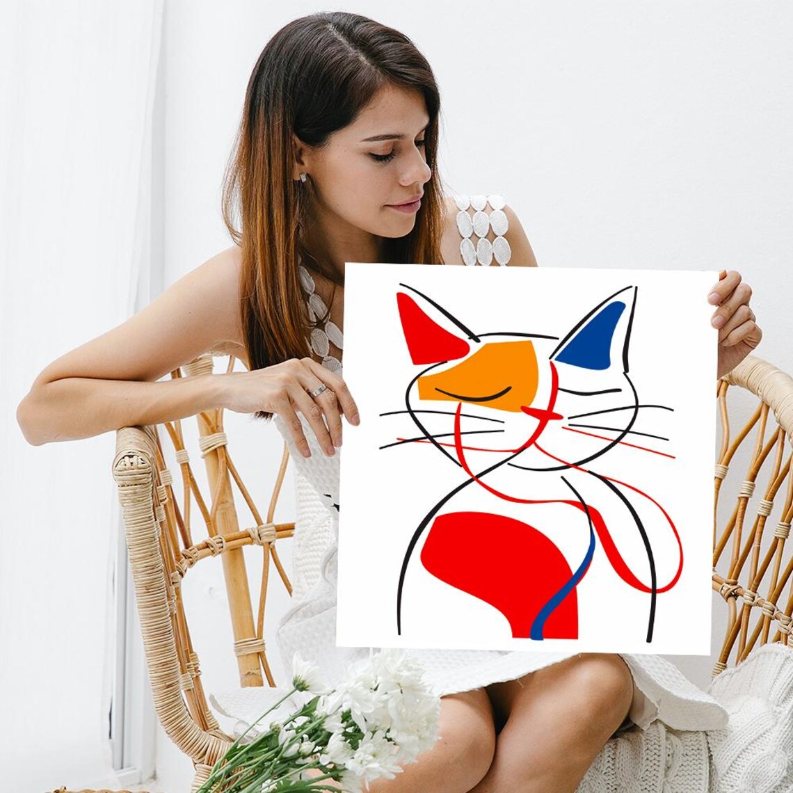 Colorblock Kitty Abstract Minimalist Art Print - Image 3