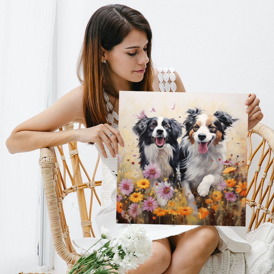 Two Dogs in Floral Fields, Living Room Art Print - Image 5