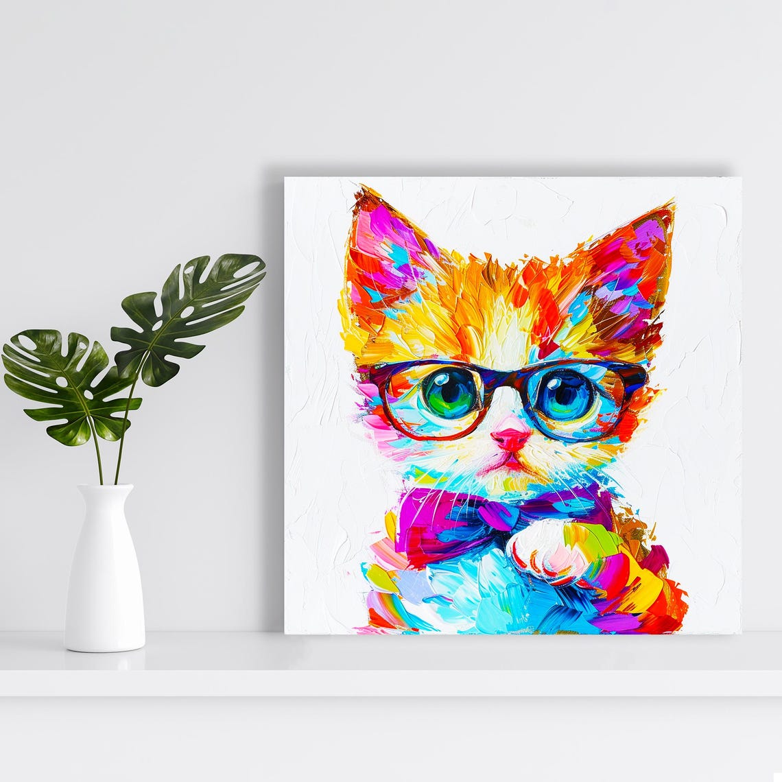 Hipster Kitten with Glasses and Bow Tie Splash Paint Colorful Poster - Image 2