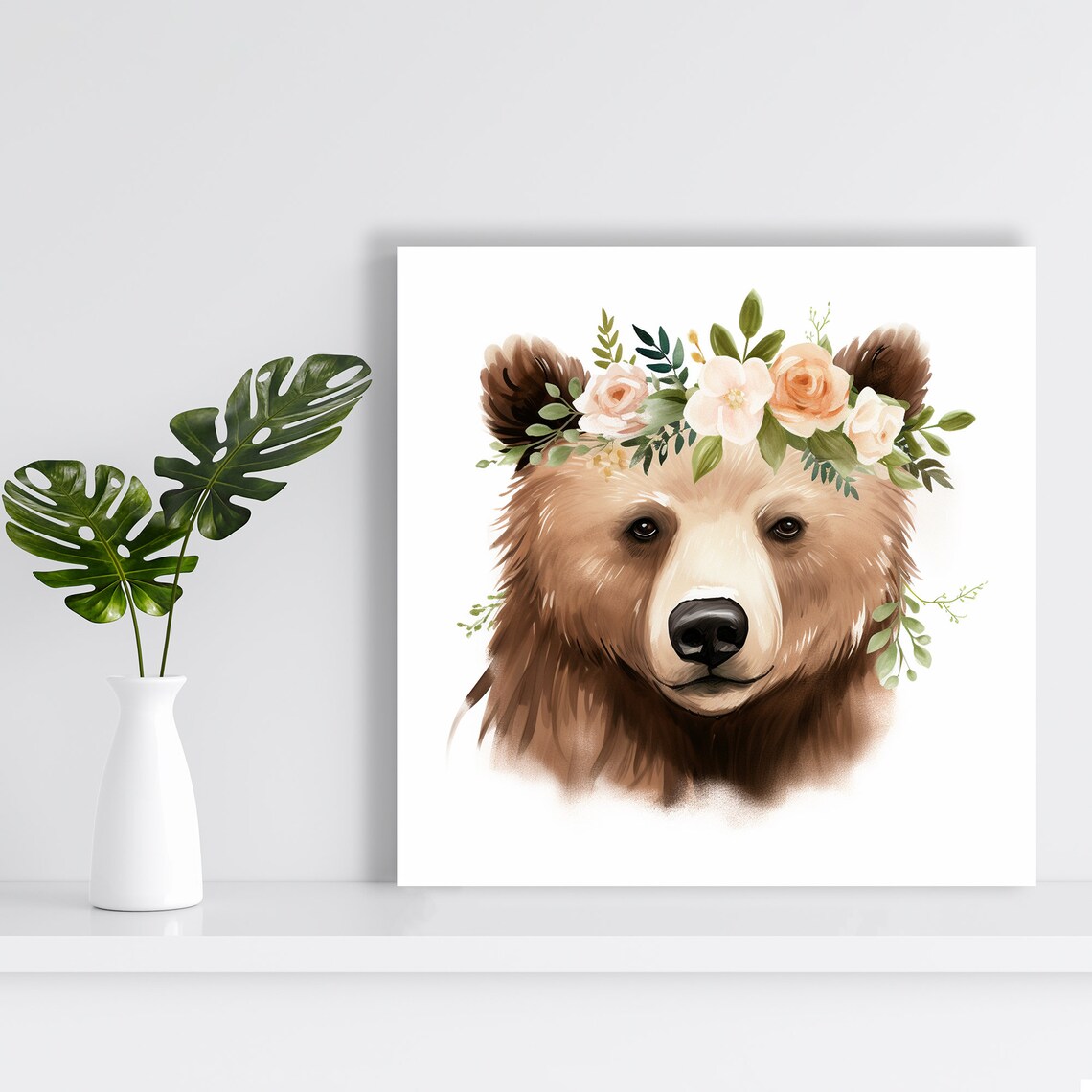 Floral Crown Bear Whimsical Bohemian Art Print - Image 2