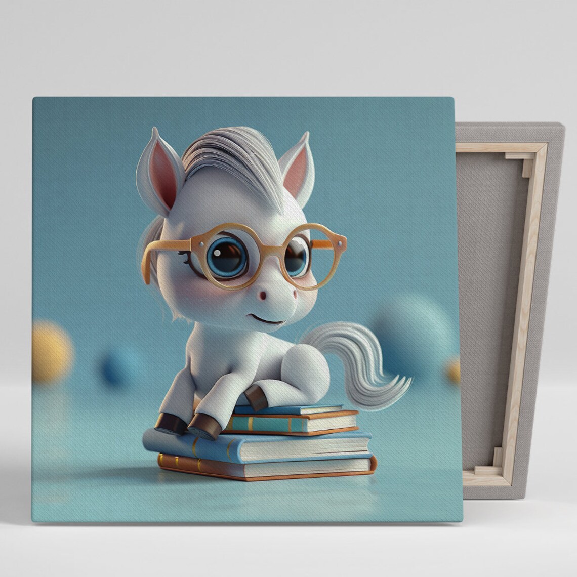 Cute Baby Unicorn With Glasses On Stack Of Books Whimsical Nursery Poster